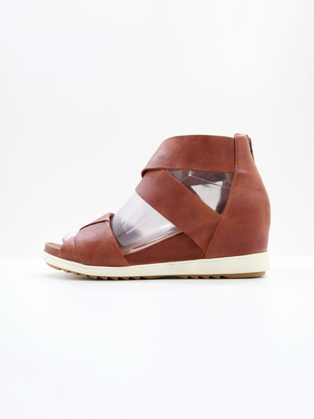 Eileen Fisher Viv Brown Leather 2" Wedge Heel Sandals - 7.5